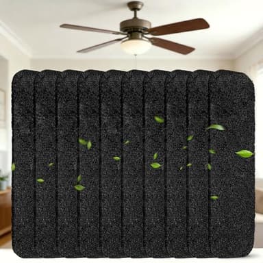 10Pcs Ceiling Fan Filters for Blades, Activated Coconut Shell Carbon Ceiling Fan Filters, Unscented Fan Blade Air Purifier Pads for Common Household Contaminants, Easily Sticks