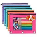 Forvencer 5 Pack Pencil Pouch for 3 Ring Binder, Smooth Zipper Pencil Pouches with Multi Colors, Premium Binder Pencil Pouch, Large Pencil Bags Bulk with Clear Window for School Organization