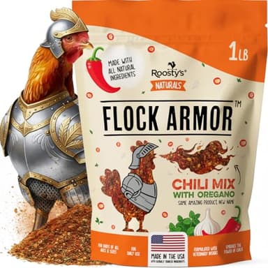 Roosty's Naturals Flock Armor - Chicken De-Wormer Powder - Chili Mix | XL 1LB Pouch | All-Natural Formula | US-Made Chicken Wormer - 16oz Bag