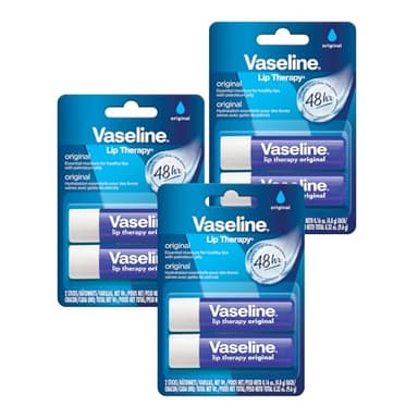 Vaseline Lip Therapy Care Original, Fast-Acting Nourishment, Ideal for Chapped, Dry, Cracked, or Damaged Lips, Lip Balm, 3-Pack of 2, 0.16 Oz Each, 6 Lip Balms