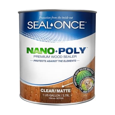 SEAL-ONCE NANO+POLY Penetrating Wood Sealer with Polyurethane - 1 Gallon. Water-based, Low-VOC, waterproofer & stain for decks, fences & log homes.