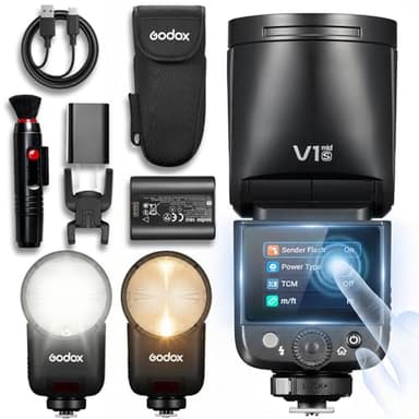 Godox V1 MID S Flash for Sony,55W Round Head Speedlite Touchscreen,Upgrade 24mm,650+Full Power Pops,1.7s Recycle, TTL/HSS 1/8000s V1MID Lightweight Travel Flash for A7C II A6700 A7IV ZV-E1 Fits AK-R1