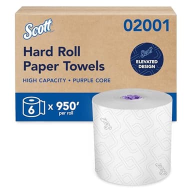 Scott Professional High-Capacity Hard Roll Paper Towels, Bulk (02001), Hardwound, Elevated Design, Absorbency Pockets, White, for ScottBrand Purple Core Dispensers (6 Rolls at 950' Each, 5,700'/Case)