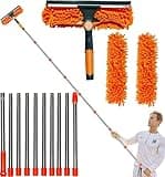 20+ Feet Reach 2 in 1 Window Washing Squeegee & Duster with 3-14 ft Spliceable Extension Pole // Window Cleaning Tool & Window Washer Squeegee for Home Indoor Outdoor Window Washing
