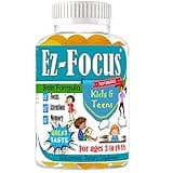 Ez Focus Gummies for Kids Brain Focus Support Chewable Focus Kids Vitamins Attention Supplement for Kids Children and Teens Kids Gummies for Focus Calming Natural Omegas DHA School Study Task