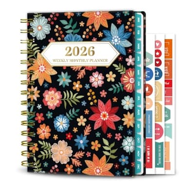 Ymumuda 2026 Planner, Daily Weekly and Monthly Planner，Jan 2026 - Dec 2026, 8.4" x 6.3", 2026 Calendar Planner Book with Tabs, Spiral Notebook with Inner Pocket for Office Home School Supplies
