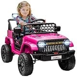 Qaba 12V Ride On Truck, Battery Powered Kids Electric Car with 4 Suspension Wheels, Remote Control, 3 Speeds, LED Headlights, Horn, USB Music, Pink