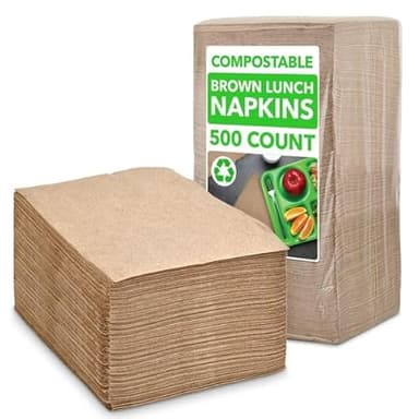 Brown Disposable Paper Napkins (500 Count), Eco Friendly Tan Napkins Bulk for Restaurants, Dinner Parties and Crafts