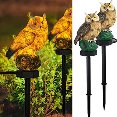 Dazzle Bright 2 Pack Owl Figure Solar LED Lights, Resin Garden Waterproof Decorations with Stake for Outdoor Yard Pathway Outside Patio Lawn Decor to Scare Birds Away, Gifts For Women, Owl Lovers