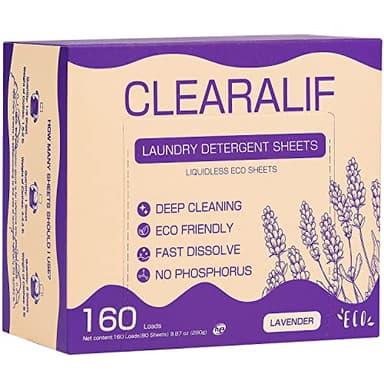 CLEARALIF Laundry Detergent Sheets 80 Sheets (Up to 160 Loads), Lavender - Great For Apartments, Dorms,Eco Friendly