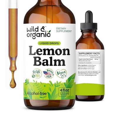 Wild & Organic Lemon Balm Tincture - Mood Support Supplement - Melissa Lemon Balm Leaf Extract Drops - Vegan, Sugar & Alcohol-Free Calming Supplement - 4 fl oz