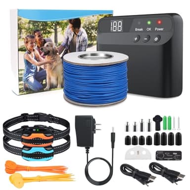 PcEoTllar Electric Fence for Dogs, Electric Dog Fence System, 2 Water Resistant Collar Receiver, with 656Ft Underground/Aboveground Boundary Wire, for Small Medium Large Dogs