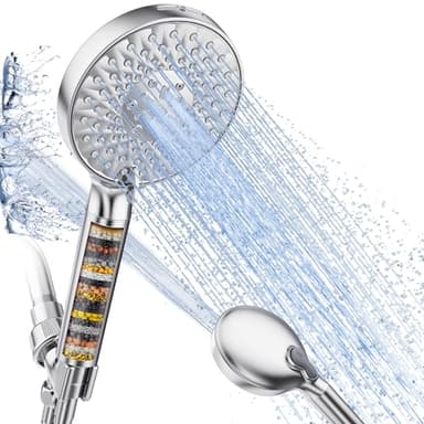SR SUN RISE Filtered Shower Head with Handheld High Pressure 9 Spray Mode Showerhead Detachable Shower Head Water Softener Filters Beads for Hard Water Remove Chlorine 1 Filter Chrome