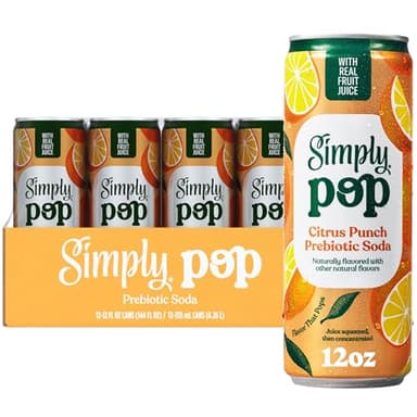 Simply POP Prebiotic Soda Citrus Punch Cans, 12 fl oz, 12 Pack