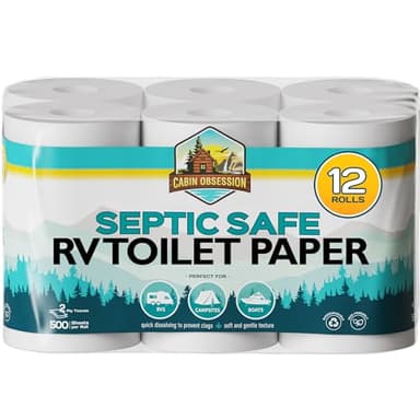 RV Toilet Paper - 12 Pack Septic Safe Toilet Paper 2-Ply Quick Dissolving Camper Tissue Paper Septic Safe to Prevent Clogs - Perfect for Automotive RVs, Septic Tank Systems, Boats, and Camping