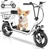 Caroma Electric Scooter with Seat, 14" Fat Tire Electric Scooter Adults, 30 Miles Range&20 Mph Power by 1200W Peak Motor,Foldable Adult Electric Scooter for Commuting with Basket&Shock Absorbing