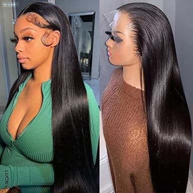 Iris Queen 28 Inch Straight HD Lace Front Wigs Human Hair Pre Plucked 12A 180 Density 13x4 Transparent Lace Frontal Wig with Baby Hair Natural Black Color for Women