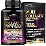 Multi Collagen Peptides - Hydrolyzed Types I, II, III, V & X - Collagen Supplement for Women 1300mg - w/ Hyaluronic Acid, Vitamins C & E - Skin, Hair, Nails & Joint Support - Made in USA, 120 Capsules