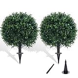 Chillchard 22" Artificial Boxwood Topiary Outdoor Plants with Spike, 2 Pack Faux Bushes UV Resistant Fake Shrubs for Front Porch Décor