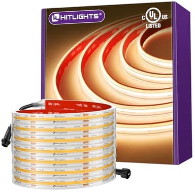 Outdoor COB LED Strip Lights Waterproof 2700K, 16.4ft IP67 24V Tape Light Warm White High Density, 2560 LEDs, 305 lm/ft, CRI 90+, Lighting for Backyard, Garden, UL Listed (Power Source Not Included)