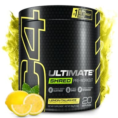 Cellucor C4 Ultimate Shred Pre Workout Powder, Fat Burner for Men & Women, weight Loss Supplement With Ginger Root Extract, Lemon Italian Ice, 20 Servings