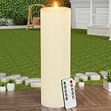BUTHY 14" x 4" Large Outdoor Candle with Timer Waterproof Flickering LED Flameless Candle Battery Operated with Remote Fake Pillar Candle Realistic for Patio Porch Lantern, Ivory 1 Pack