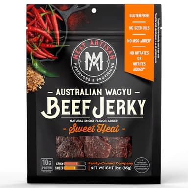 Meat Artisan Beef Jerky - Australian Wagyu Sweet Heat - High Protein Snack - Gluten Free No MSG - Premium Gourmet Natural 3oz (85g)