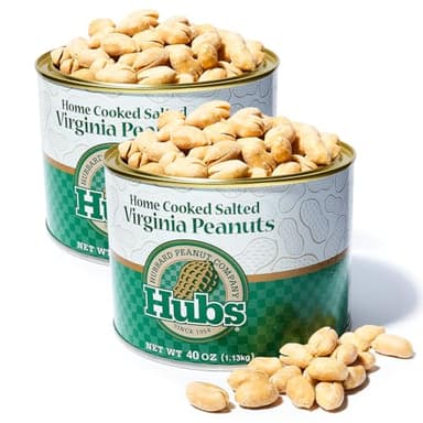 Hubs Peanuts Premium Salted Virginia Nuts, Non-GMO, Gluten Free Healthy Snacks - Irresistible Crunch & Flavored Peanuts - Made from Premium Ingredients - Vacuum-Sealed Tin - 2 Packs of 40 oz Cans