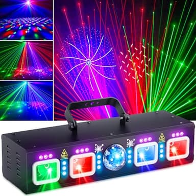 KeoBin DJ Lights for Parties, Pro 6 in 1 DMX & Sound Activated Laser Light Show Machine with Disco Ball Light, RGBW & UV Strobe Party Lights Indoor for Rave Club Dance Bar Gig DJ Lighting