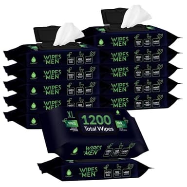 Pursonic Soft Mint Scented Flushable Wipes for Men - 12 Pack (1200) Plant Based Face and Body Wipes with Aloe Vera & Vitamin E - Extra Large Wipes for Gentle & Thorough Cleansing