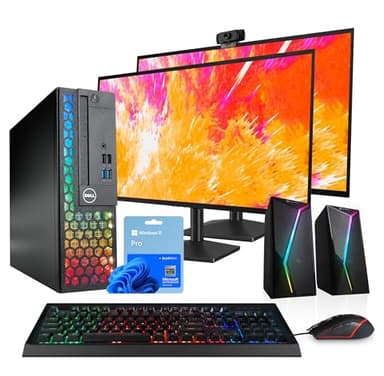 Dell Optiplex Computer PC w/RGB Lighting | Windows 11 Pro | Ultra Fast Intel i5-8500 | 16GB RAM 1TB SSD | New Dual 24" LCDs | RGB Speakers + Webcam | 5G WiFi + BT (Renewed)