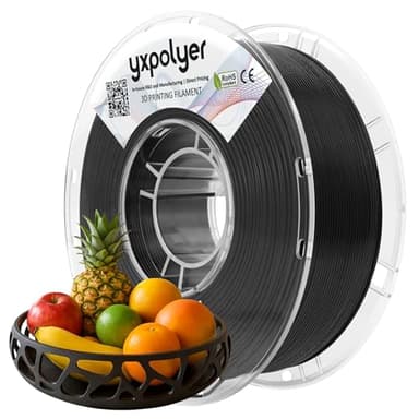 YXPOLYER PLA Filament Food Grade 1.75mm 1kg for 3D Printing, PLA+ Black 3D Printer Filament with Transparent AMS-Compatible Filament Spool