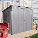 Ball & Cast 62" Garbage Bin Shed Stores 2 Trash Cans Metal Outdoor Storage,Stainless Galvanized Steel House with Sloped Roof & Lockable Door,Waterproof Cabinet Shelter for Patio,Lawn,Gray