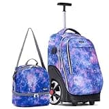 NEW TILAMI Rolling Backpack 19 inch with Lunch Bag Teens Cute Wheeled Computer Laptop Backpack Bookbag Roller Travel Bag College, Star Violet