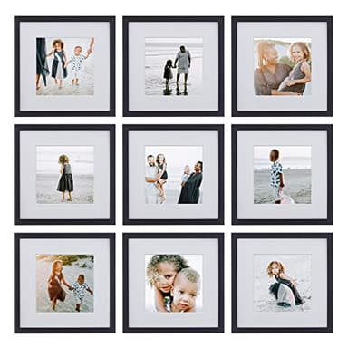 Sheffield Home 9 Piece Gallery Wall Frame Set, 12x12 in. Matted to 8x8 in. (Matte Black)