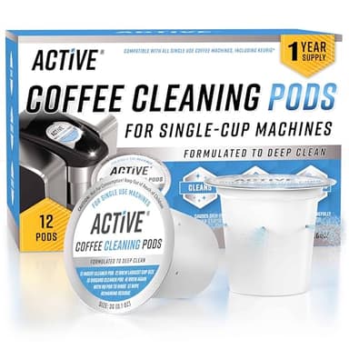 ACTIVE K-Cup Compatible Keurig Cleaning Pods - Quick-Rinse Cleaners for Single Serve Coffee Machine, 12 Month Coffee Maker Cleaner Kit, Brewer Clean Cups for Keurig 1.0, 2.0, Mini Machines - 12 Pack