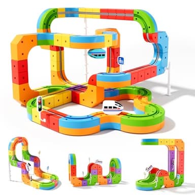 KlickRail Electric Train Set Flexible Race Track for 3 4 5 6 7 8 years old boys and girls, Building Toy Train Track Gravity-Defying 3D Embedded Layouts & Motorized Car, STEM Gift(Deluxe Set(88 Piece))