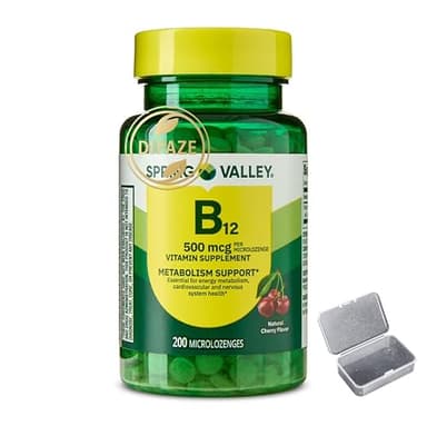 Spring Valley Sublingual Vitamin B12 Supplement, 500 mcg Microlozenges, Cherry Flavor, Supports Metabolism, 200 Count + Dipaze Gift (Container)