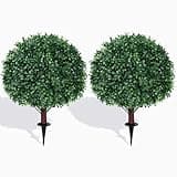 Grooy Artificial Boxwood Topiary Ball Tree with Ground Spike, Set of 2 Artificial Shrub Bushes, Fake Evergreen Tree for Porch, Artificial Plants for Outdoor Planters Indoor UV Resistant