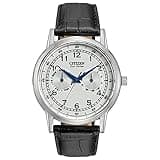 Citizen Men's Eco-Drive Corso Classic Watch in Stainless Steel with Black Leather Strap, Ivory Dial, 42mm (Model: AO9000-06B)