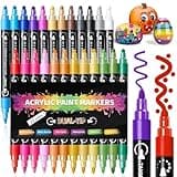 Acrylic Paint Pens Markers, 24 Colors Dual Tip Acrylic Paint Pens for Rock Painting, Wood, Canvas, Stone, Glass, Ceramic Surfaces, DIY Crafts Making Art Supplies (Round Tip and Fine Tip)