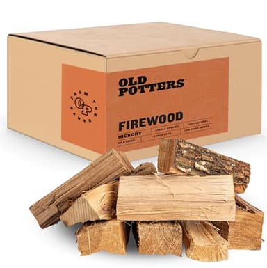 Old Potters Kiln Dried Firewood - Hickory, 1100 Cu. in, 16-18 Logs ~ 8" x 2.5" Logs. Cooking Wood for Grilling, Smoking, and Firepits, Hickory.