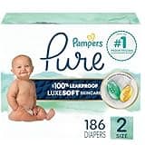 Pampers Pure Baby Diapers, Size 2 (12-18 lbs), 186