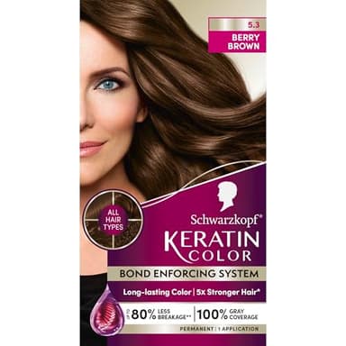 Schwarzkopf Keratin Permanent Hair Dye Cream, 5.3 Berry Brown, Professional Quality Color for Up to 100% Gray Coverage, Bond Enforcing System