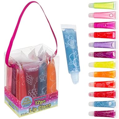 EXPRESSIONS 12pc Flavored Lip Gloss Bulk Set – Non-Toxic Kid-Safe Squeeze Tubes | Party Favors, Goodie Bag Fillers & Classroom Gifts for Girls & Kids | Fun Fruity Lip Gloss Value Pack