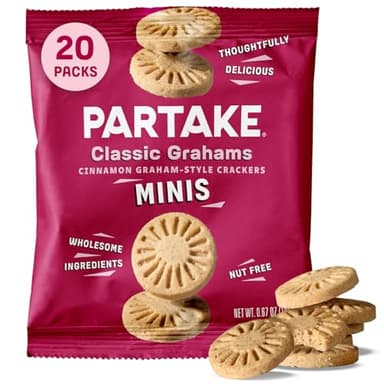 Gluten Free Partake Classic Graham Cracker Minis - Vegan - Free From the Top 9 Allergens Including Dairy, Wheat, Soy, Eggs, & Peanuts - Non GMO - Safe School & Office Snack (20 Packs, 0.67 oz)