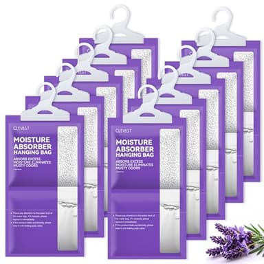 CLEVAST Moisture Absorbers Packets 10 Pack, Dehumidifier Bags for Closet, Scented Hanging Humidity Absorber in Wardrobes, Bedrooms, Bathrooms (Lavender)
