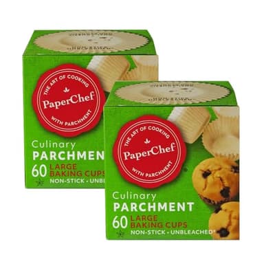 PaperChef – Large Parchment Baking Cups – Easy Release, Non-Stick, Unbleached & Compostable – Perfect for Muffins & Cupcakes – 60 Count - 2 Pack