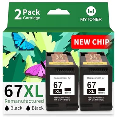 MYTONER 67XL Black Ink Cartridge Combo Pack Replacement for HP Ink 67 67xl hp Printer Ink for DeskJet 2700e 2700 2855e 2800e 2755e 2755 2734e Envy 6055e 6400 6000 Envy Pro 6452 6458 Printer (2 Black)