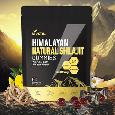 VivoNu Pure Himalayan Shilajit Gummies, micronutrient Supplement, Himalayan Premium Ingredient with Shilajit - Ashwagandha, Gokshura, Fulvic Acid & 85+ Trace Minerals I for Men, Women I Non-GMO